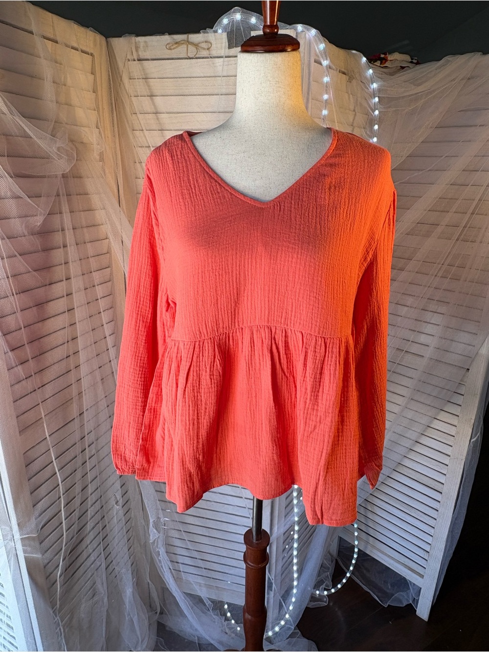 Petallush Coral V-Neck Peplum Blouse